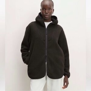Everlane The Renew Fleece black hooded Women's Jacket zip large NWT